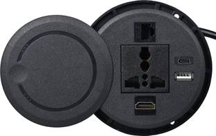 BOXNUBE Swivel Grommet Socket with USB A, USB C, HDMI & CAT6 Lan Round Cable Cubby 6 A Three Pin Socket