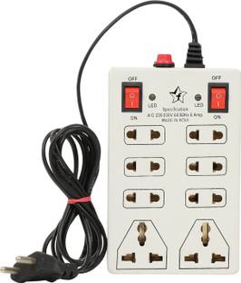 Flipkart SmartBuy 8+2 Mini Strip Extension Cord|2 Switch|Safety Fuse & 8 socket|2 Meter Cord Wire 6 A Two Pin Socket