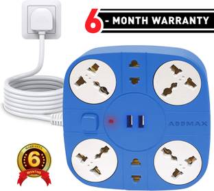Addmax Extension Cord with USB Port-Smart USB Charging Port Multi Plug Extension Board 10 A Three Pin Socket