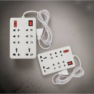 TOOLART 8 Pin Extension Cord 8 Socket Extension Boards (White, 2 m) xsw86 Two Pin Plug