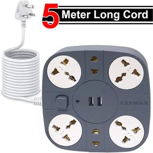 Addmax Extension Cord With 6 socket 2 USB Port Fire Flame Proof with 5-METER-LONG CORD 10 A Three Pin Socket