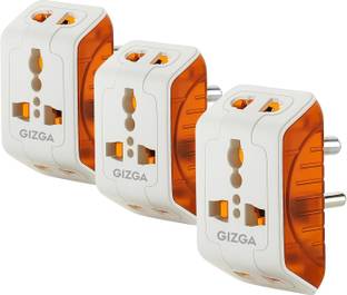 Gizga Essentials 3 Pin Multi Plug Socket | Universal Adapter with Compact Design, (Pack of 3) 6 A Three Pin Socket