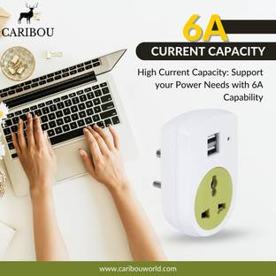 CARIBOU CBU-07 6A Dual USB Charger|Universal 2|Indian 2 A Three Pin Socket