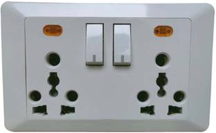 jmD Gold International Modular 3Way Two Switch 16A & Two Socket 6/13/16A With Indicator W 240 A Three Pin Socket