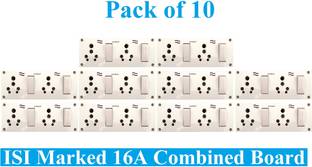 Sauran Pack of 10 16A Combined Extension Board (2 Socket And 2 Switch) ESP32.2 16 A Six Pin Socket