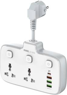 ULTRABYTES 2500W 10A Extension Power Strip with 2 Power Socket Type C PD 3.0 Fast USB Port 10 A Three Pin Socket