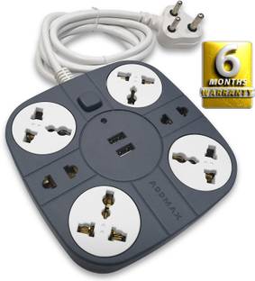 Addmax USB Extension Cord – 6 socket Outlet with 2 USB Port Multi Plug Extension Board 6  Socket Extension Boards