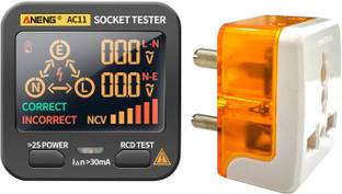 amiciSense RCD Socket Tester, Large LCD with Live Voltage and Leakage Voltage Display, Automatic Earth Neutral Line Wire Check Wall Plug Voltage and Leakage Tester 6 A Three Pin Socket