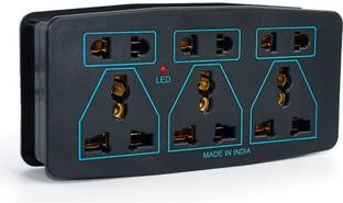 WOWSOME MULTI PLUG 3 Pin Universal 6 Sockets Multi plug Black 6 A Three Pin Socket