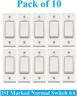 Sauran Pack of 10 Pieces 6amp ISI Marked Modular Switch White (ESP25.2) 6 A One Way Electrical Switch