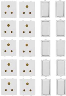 JELECTRICALS Modular 6 AMP Switch and Socket 10 Combo 6 A One Way Electrical Switch