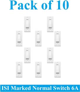 Sauran Pack of 10 Pieces 6amp ISI Marked Modular Switch White (ESP16) 6 A One Way Electrical Switch