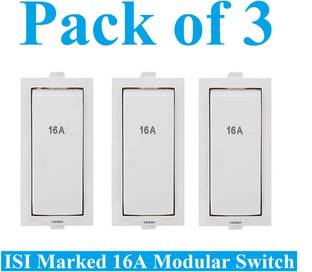 Sauran Pack of 3 Pieces 16amp ISI Marked Modular Switch White (ESP65) 16 A One Way Electrical Switch