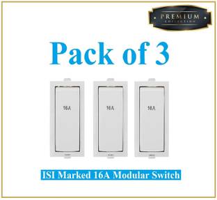 Sauran Pack of 3 Premium Quality 16amp Modular Switch (PRE1.2) 16 A One Way Electrical Switch