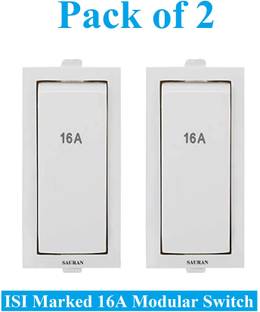 Sauran Pack of 2 Pieces 16amp ISI Marked Modular Switch White (ESP65) 16 A One Way Electrical Switch