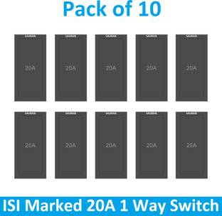 Sauran Black Switch 20 A One Way Electrical Switch