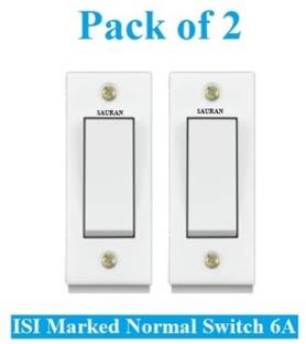 Sauran Pack of 2 Pieces 6amp ISI Marked Modular Switch White (ESP1.1.4) 6 A One Way Electrical Switch
