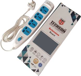 Techson Power Plate 10 Multi Plug Extension Board –1500W, 4 Sockets,3m Cable(Blue&White) 16 A Four Way Electrical Switch