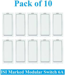 Sauran Pack of 10 Pieces 6amp ISI Marked Modular Switch White (ESP24.6) 6 A One Way Electrical Switch