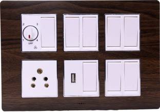 Dewon Electric 12 Module Wall Plate in Elegant Wood Finish with LED Indicators | Modern Switch Wall Plate
