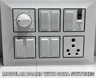 BAHUL Modular Wall Surface Electric Board with 7 Switch 1 Socket 1 Regulator Cona Mcb Wall Plate