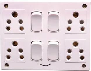 SS TRADER Switch Board | Four 6 Amp 5 Pin Socket & Four Switch with 5 Pin Cord Wall Plate