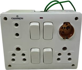 SS TRADER 8 Way Combined Box 6 Amp 3 Socket 4 Switch 1 Holder Full Complete Connection Wall Plate