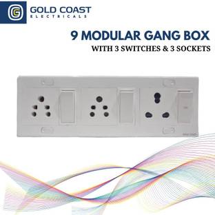 GOLD COAST ELECTRICALS Gold coast 9 Gang modular box with 3 sockets & 3 switches Wall Plate