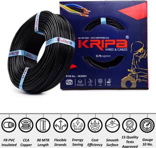 kripa 0.75 sqmm |Copper Multi Strand |House Fitting| FR PVC |Wire Cable 10 Gauge| 0.75 sq/mm Black 91 m Wire