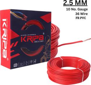 kripa 2.5 sqmm Copper Multi Strand House Fitting FR PVC Lite Electric Wire Cable 10No. 2.5 sq/mm Red 91 m Wire