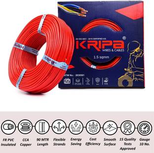 kripa 1.5 sqmm |Copper Multi Strand|90M |House Fitting| FR PVC |Wire Cable 10 Gauge 1.5 sq/mm Red 91 m Wire