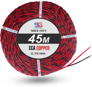 SUPER GEC 0.75mm CCA Copper Dual Core Flexible Electric Wire | 1100V FR PVC Insulated 0.75 sq/mm Red, Black 45 m Wire