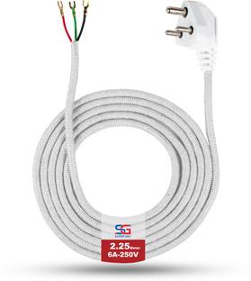 SUPER GEC 3-Pin/3 Core Cotton Protected Copper Wire Cord Plug for Iron,Press Lead (23/60) 1.5 sq/mm White 2.25 ft. Wire