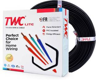 TWC Lite Single Core Electric Wire For Domestic & Industrial Purpose|PVC Copper Wire 2.5 sq/mm Black 90 m Wire