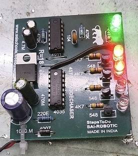 SAI ROBOTIC R-18 4 STEP 4 MODE AUTO CHANGE CHASER CIRCUIT WITH IC CD4001 & CD4035 Display Lights Electronic Hobby Kit