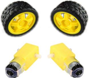 QuriosityIN DIY Robo motor with wheel set of 2 with shaft school project hobby kit Educational Electronic Hobby Kit
