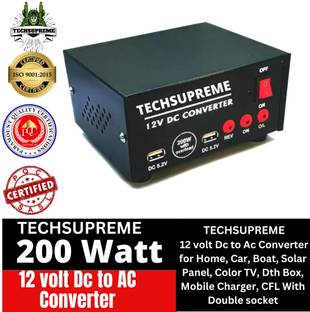 TechSupreme 200W Mini DC to AC Converter with Dual USB & Double 5 Pin Socket output A2 Square Wave Inverter