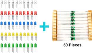 SYMFONIA 50 Pieces 5mm LED and 50 Pieces Resistance Diodes Round Head DIY Light Electronic Hobby Kit
