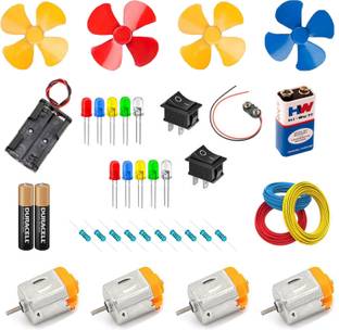 SYMFONIA Science & Fun Innovation Kit Dc Motor, Fan Blade, 9v Battery, LED, Project Kit Electronic Components Electronic Hobby Kit