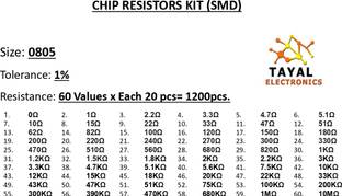 Tayal 1200pcs 0805 SMD Resistor Kit 0-10M ? ohm 60 Values 1/10W 0.1W ±1% Tolerance Electronic Components Electronic Hobby Kit