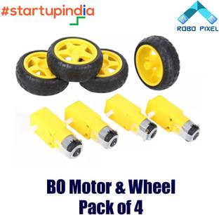 Robo Pixel BO Motor and Wheels (Black and Yellow) for Robot car and Arduino-Pack of 4 Electronic Components Electronic Hobby Kit