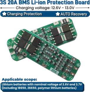 Robo Ocean Productive 3S 20A BMS [Pack of 2] Li-ion Protection Board with Auto Recovery Electronic Components Electronic Hobby Kit