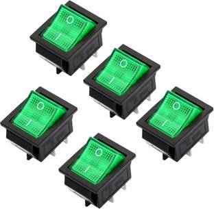 DECENT AIR SYSTEM DPST 4 Pins 16A/250V 20A/125V AC Rocker Switch (Green) with Indicator Lights Electronic Components Electronic Hobby Kit