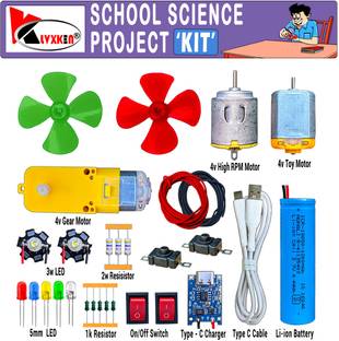 KLVXKEN Basic Science Project Kit 4v Gear Motor, 4v Motor, 3.7v Battery, 4v LED & Other Electronic Components Electronic Hobby Kit