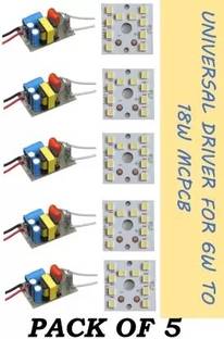 StrawHat PACK OF 5 Raw Material for led bulb MCPCB 9W, WHITE LED WITH HPF DRIVER Light Electronic Hobby Kit