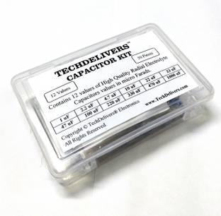 TECHDELIVERS Radial Electrolyte Capacitor Box - 12 values 50 pieces High Quality Capacitors Electronic Components Electronic Hobby Kit