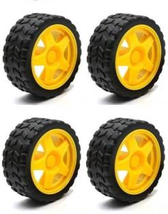 Roboway Single Shaft BO Motor With Wheel, Black and Yellow, 100 RPM Wheel (4PCS) Electronic Components Electronic Hobby Kit