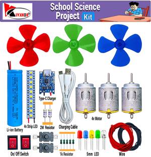 KLVXKEN Basic Science Project Kit, 4v DC Motor, LED Light, 3.7v Battery, For Students Electronic Components Electronic Hobby Kit
