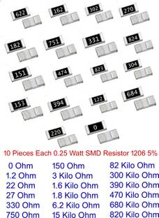 Wetrix (180 Pieces) Most Commonly Used Resistor1/4w (0.25 W) 5% Tolerance SMD Chip 1206 Electronic Components Electronic Hobby Kit