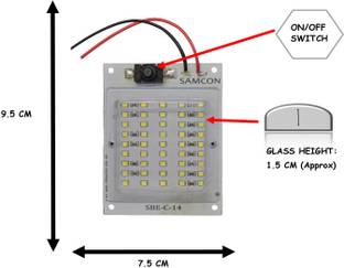 Samcon C-14 12 VOLT 45 SMD 12 WATT LED SQUARE REFLECTIVE GLASS PCB WITH ON/OFF BUTTON Display Lights Electronic Hobby Kit